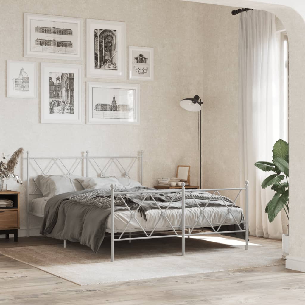 Bedframe met hoofd- en voeteneinde metaal wit 140x200 cm – afbeelding 1