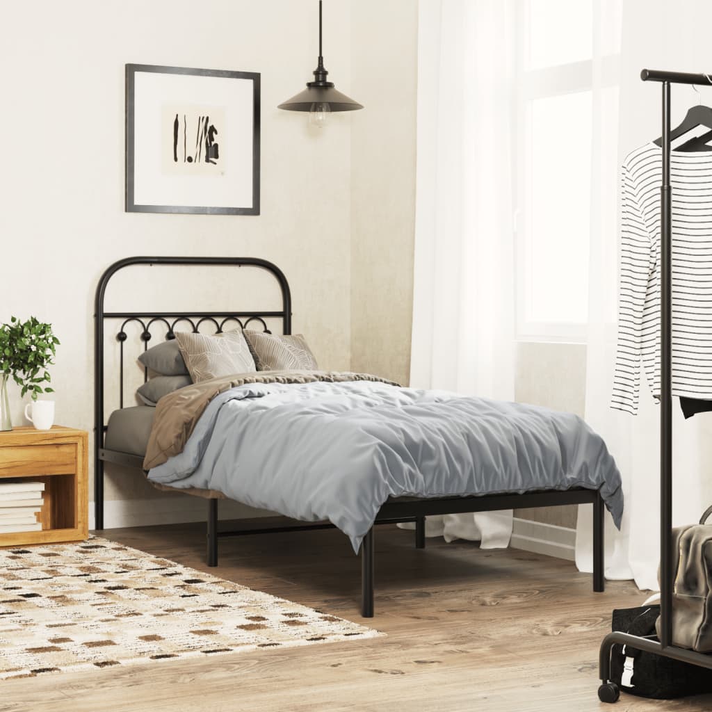Bedframe met hoofdbord metaal zwart 80x200 cm – afbeelding 1