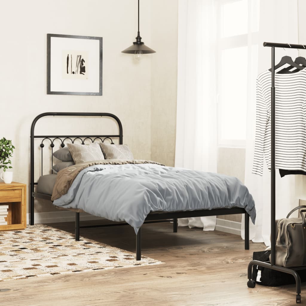 Bedframe met hoofdbord metaal zwart 90x200 cm – afbeelding 1