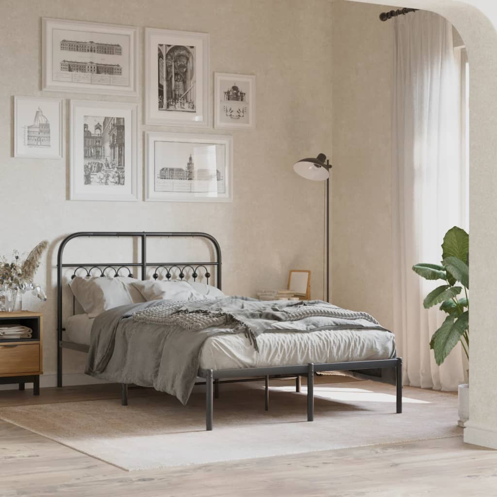 Bedframe met hoofdbord metaal zwart 120x200 cm – afbeelding 1