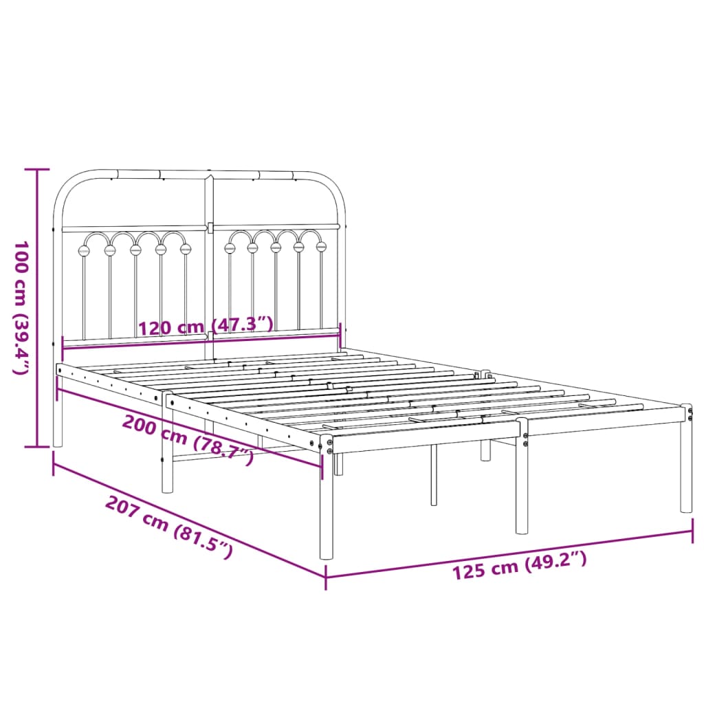 Bedframe met hoofdbord metaal zwart 120x200 cm – afbeelding 8