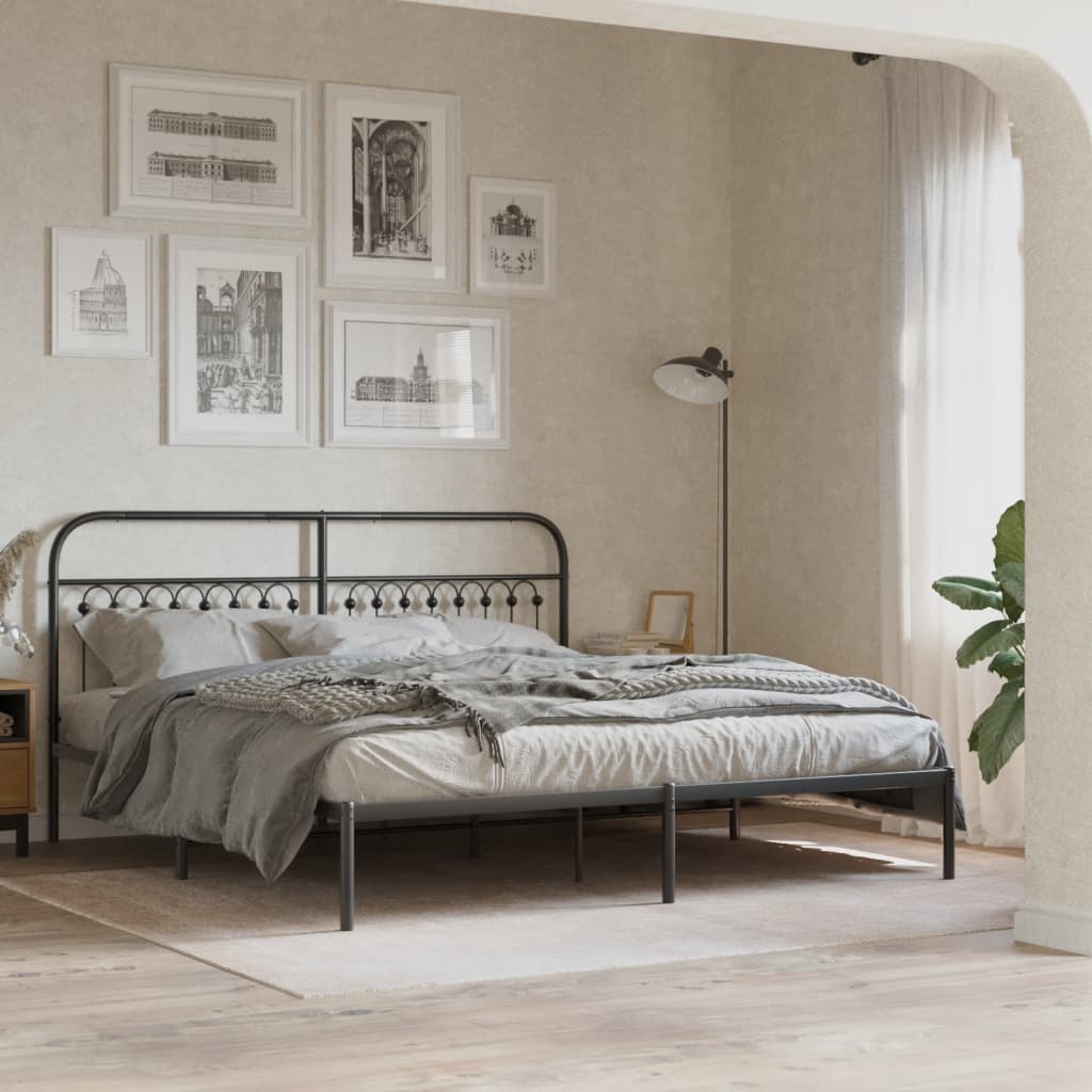 Bedframe met hoofdbord metaal zwart 183x213 cm – afbeelding 1