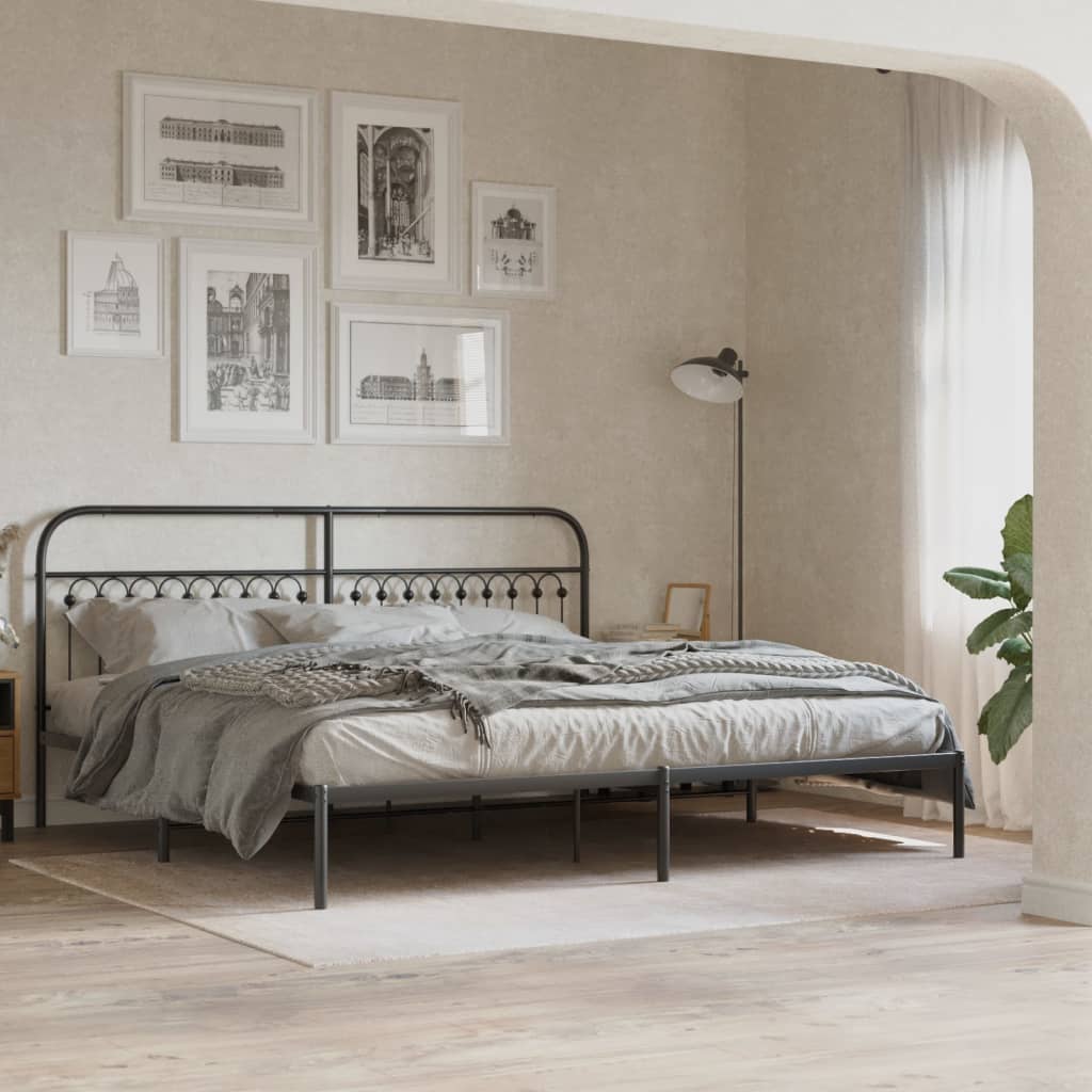Bedframe met hoofdbord metaal zwart 193x203 cm – afbeelding 1