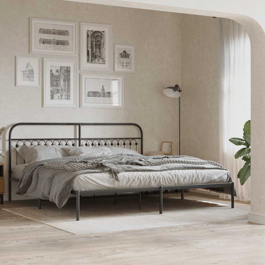 Bedframe met hoofdbord metaal zwart 200x200 cm – afbeelding 1
