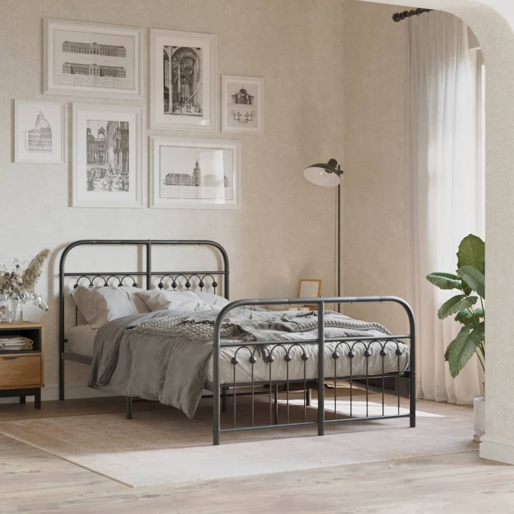 Bedframe met hoofd- en voeteneinde metaal zwart 120x200 cm – afbeelding 1