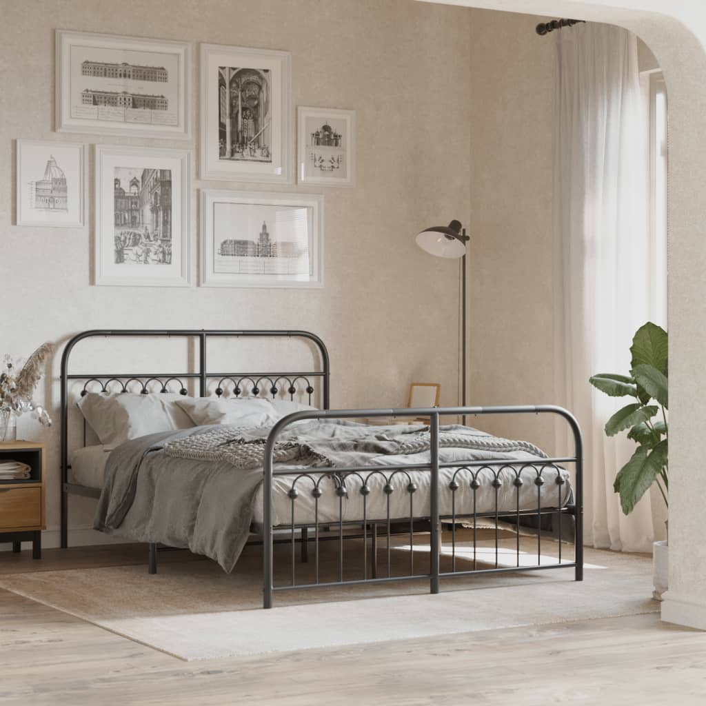 Bedframe met hoofd- en voeteneinde metaal zwart 137x190 cm – afbeelding 1
