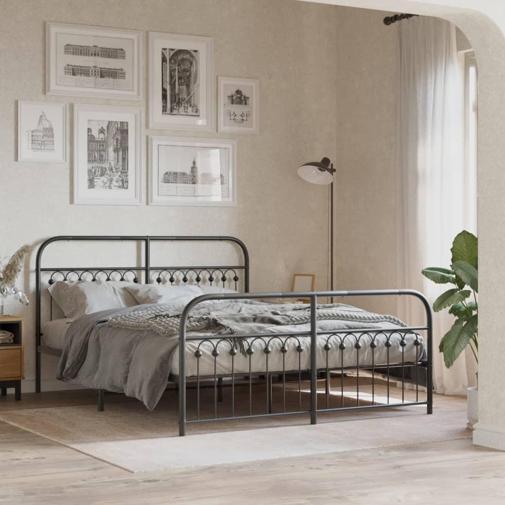 Bedframe met hoofd- en voeteneinde metaal zwart 150x200 cm – afbeelding 1