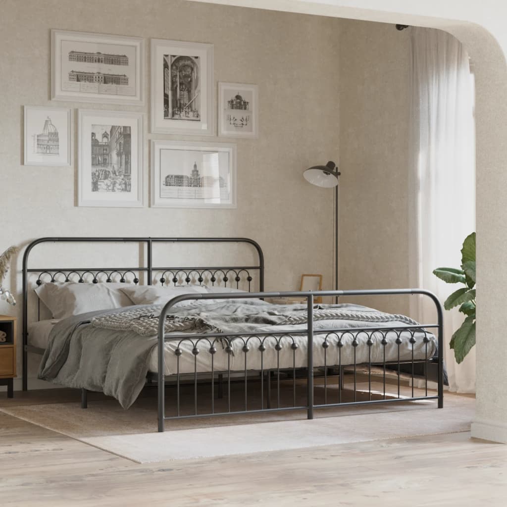 Bedframe met hoofd- en voeteneinde metaal zwart 183x213 cm – afbeelding 1