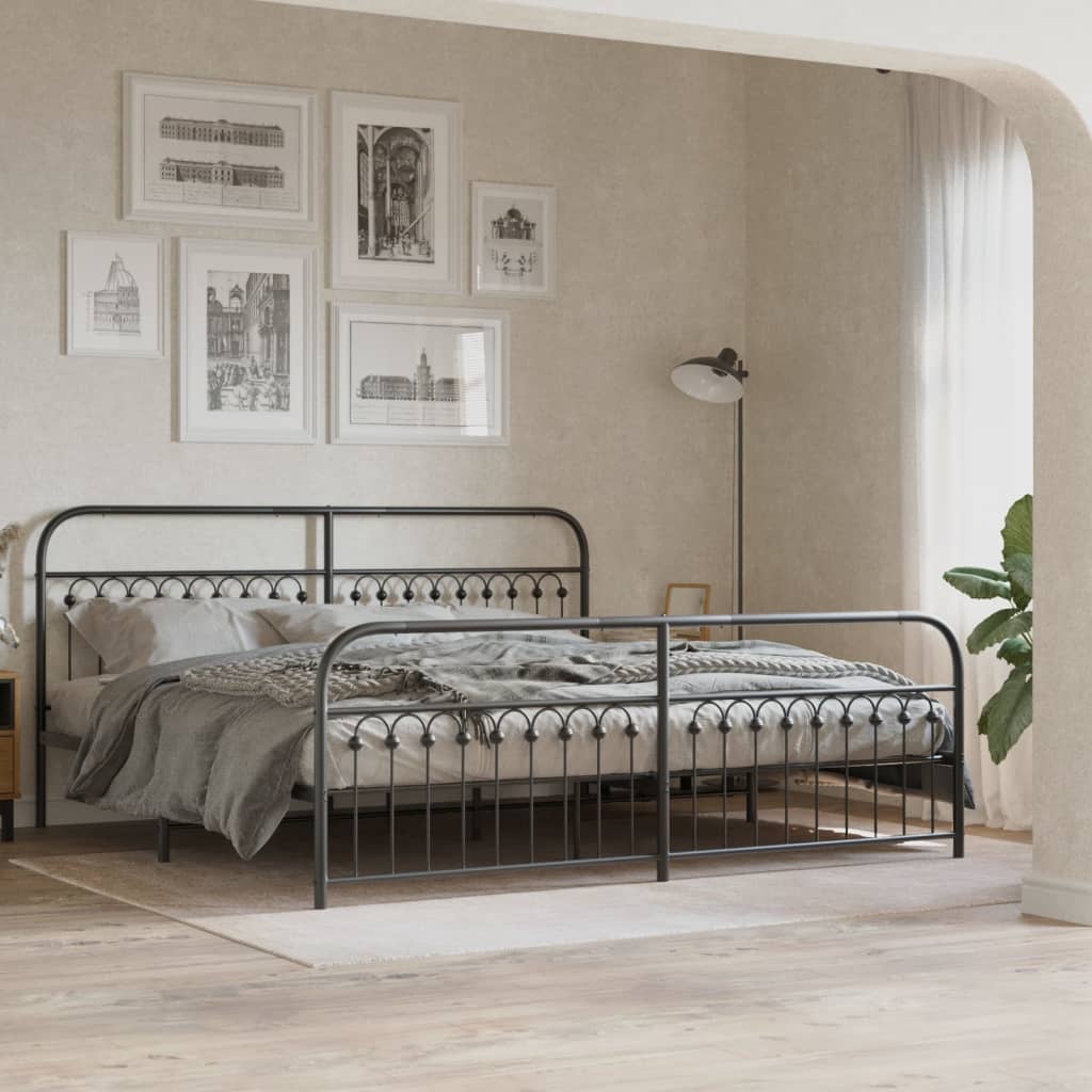 Bedframe met hoofd- en voeteneinde metaal zwart 193x203 cm – afbeelding 1
