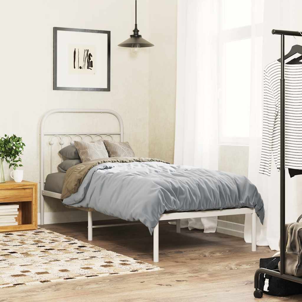 Bedframe met hoofdbord zonder matras metaal wit 75x190 cm – afbeelding 1