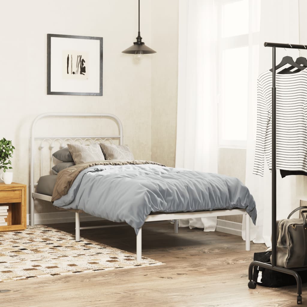 Bedframe met hoofdbord metaal wit 90x190 cm – afbeelding 1