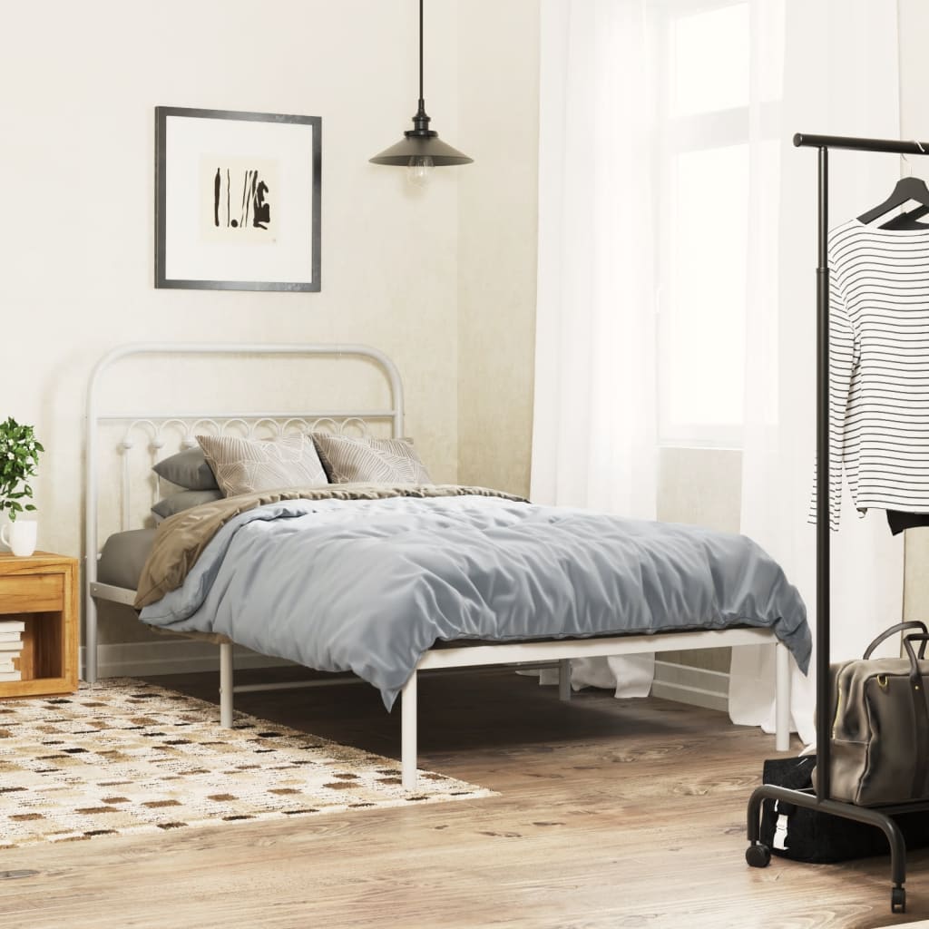 Bedframe met hoofdbord metaal wit 100x190 cm – afbeelding 1