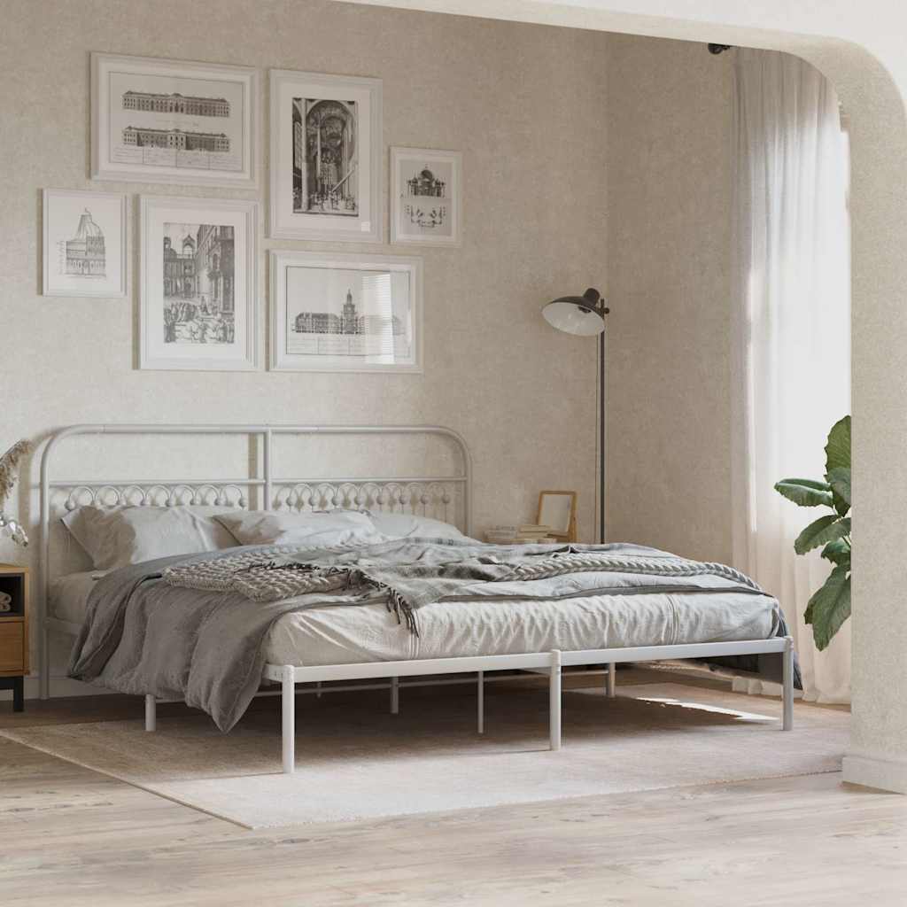 Bedframe met hoofdbord metaal wit 183x203 cm – afbeelding 1