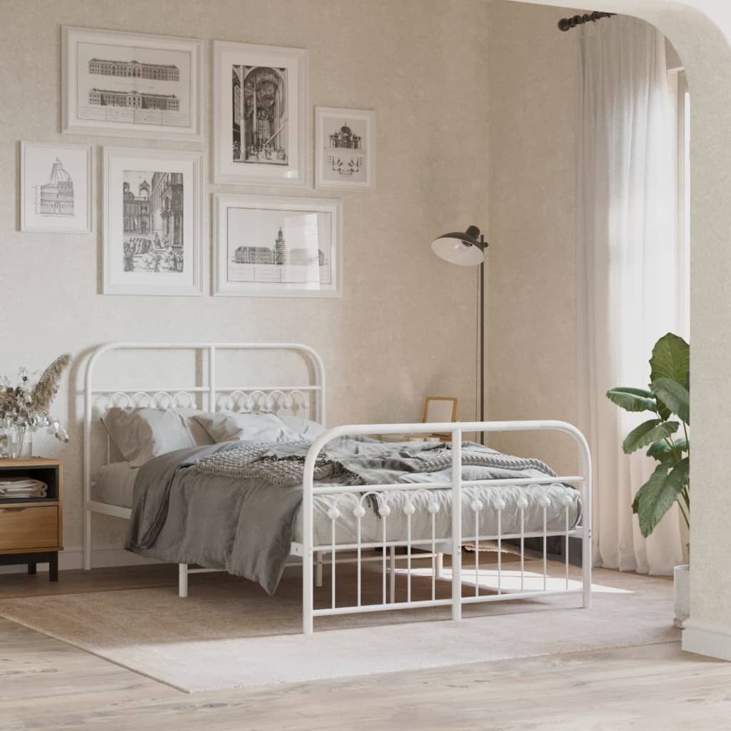 Bedframe met hoofd- en voeteneinde metaal wit 120 x 190 cm – afbeelding 1