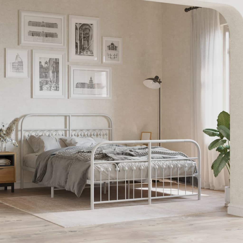 Bedframe met hoofd- en voeteneinde metaal wit 140x200 cm – afbeelding 1