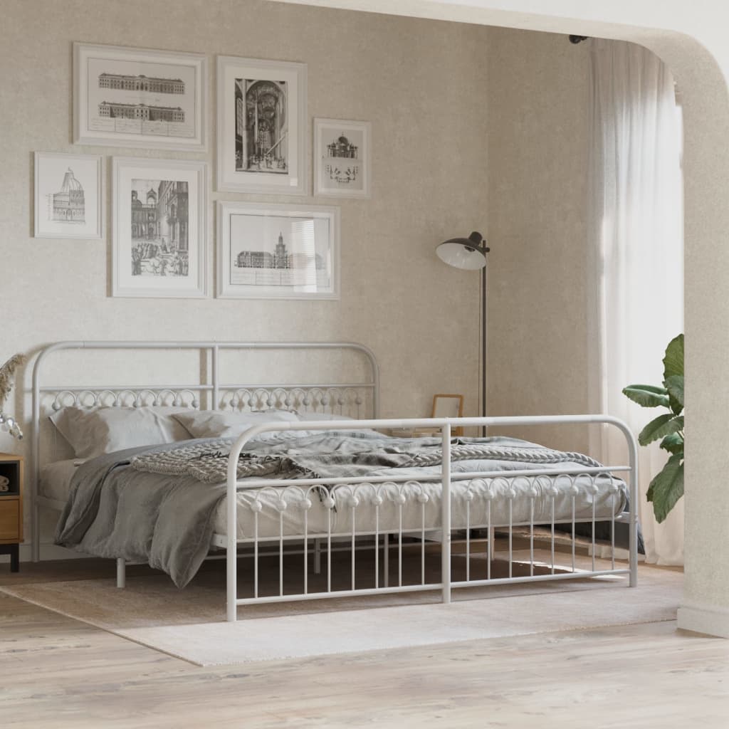Bedframe met hoofd- en voeteneinde metaal wit 183x203 cm – afbeelding 1