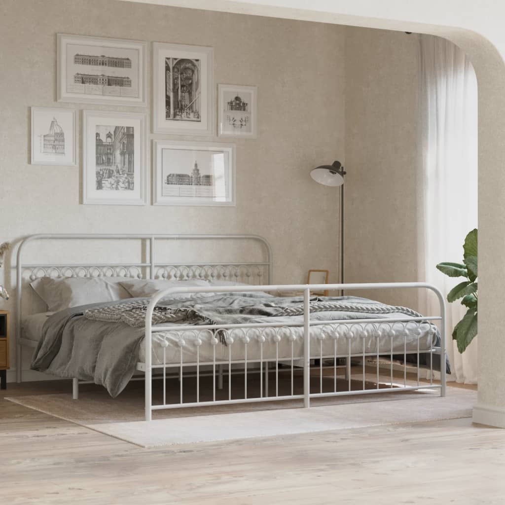 Bedframe met hoofd- en voeteneinde metaal wit 193x203 cm – afbeelding 1