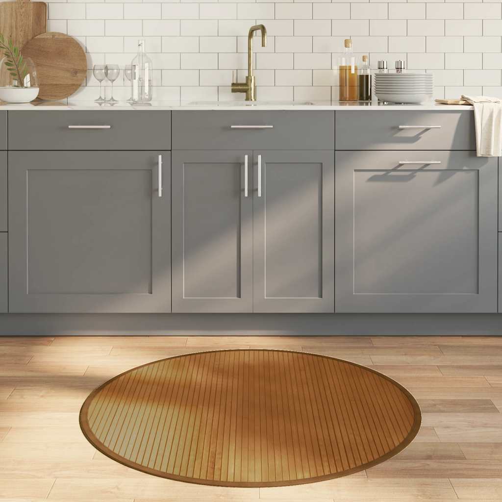 Vloerkleed rond 100 cm bamboe bruin