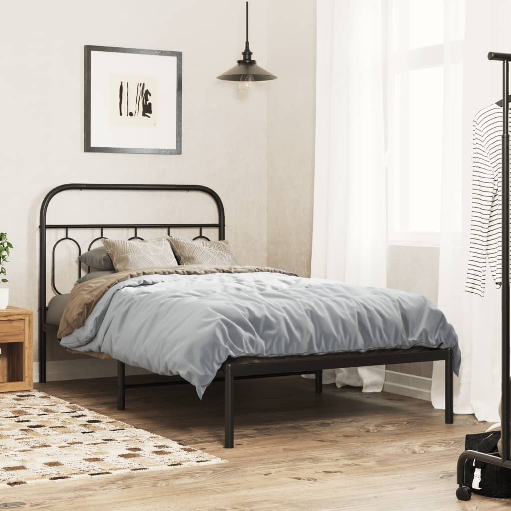 Bedframe met hoofdbord metaal zwart 100x190 cm – afbeelding 1