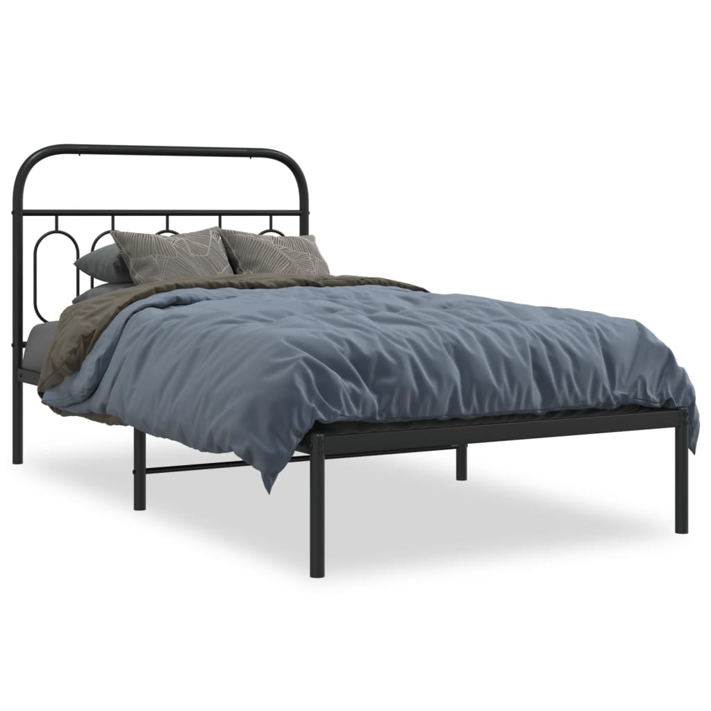 Bedframe met hoofdbord metaal zwart 107x203 cm – afbeelding 2