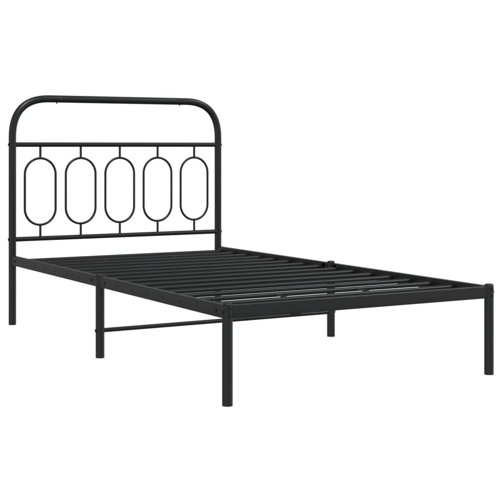 Bedframe met hoofdbord metaal zwart 107x203 cm – afbeelding 3