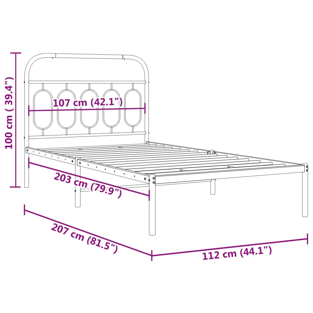 Bedframe met hoofdbord metaal zwart 107x203 cm – afbeelding 8