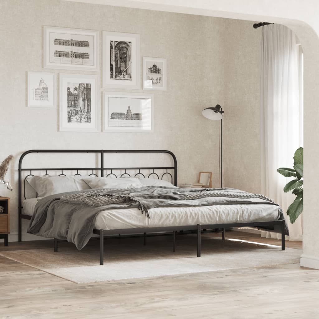 Bedframe met hoofdbord metaal zwart 200x200 cm – afbeelding 1