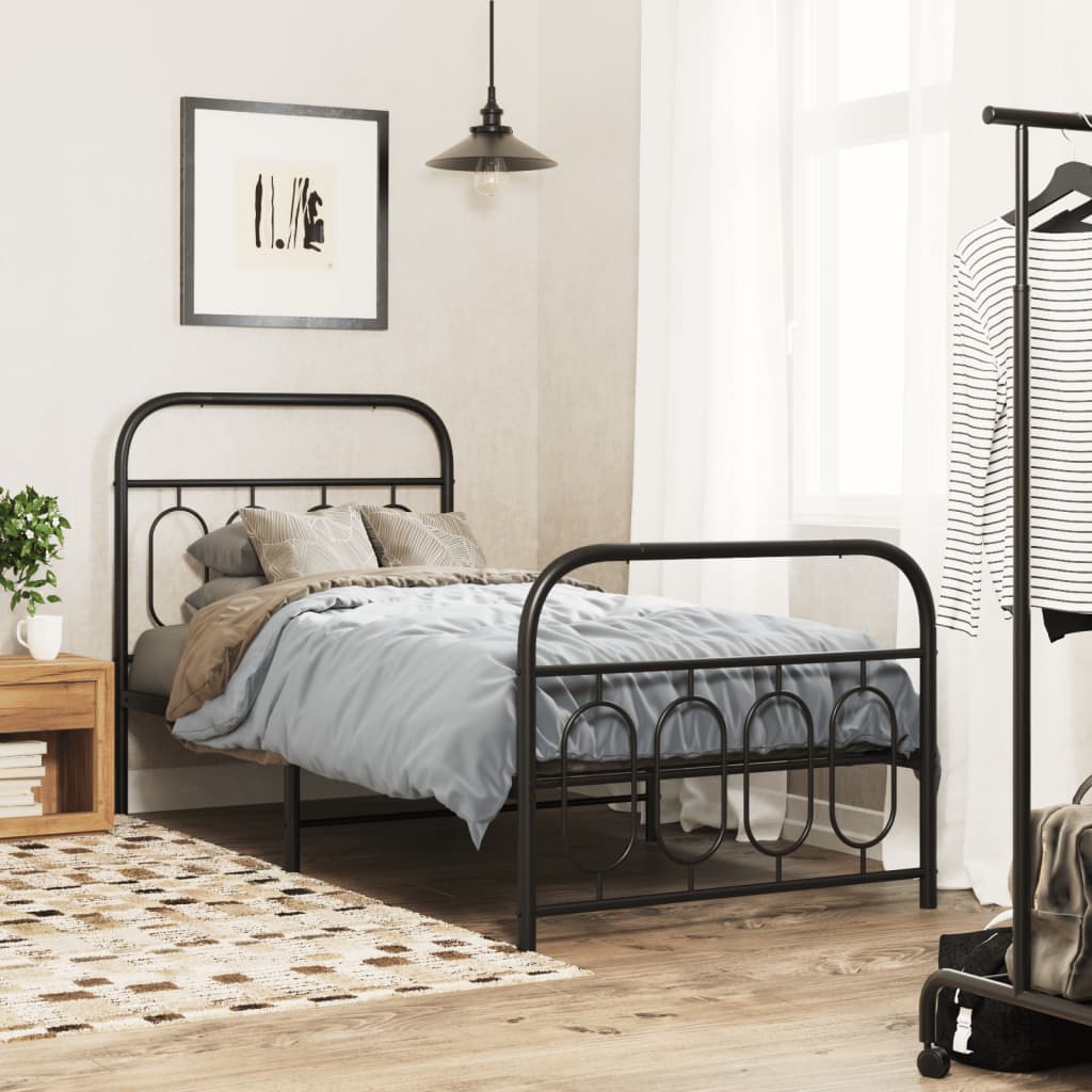 Bedframe met hoofd- en voeteneinde metaal zwart 80x200 cm – afbeelding 1