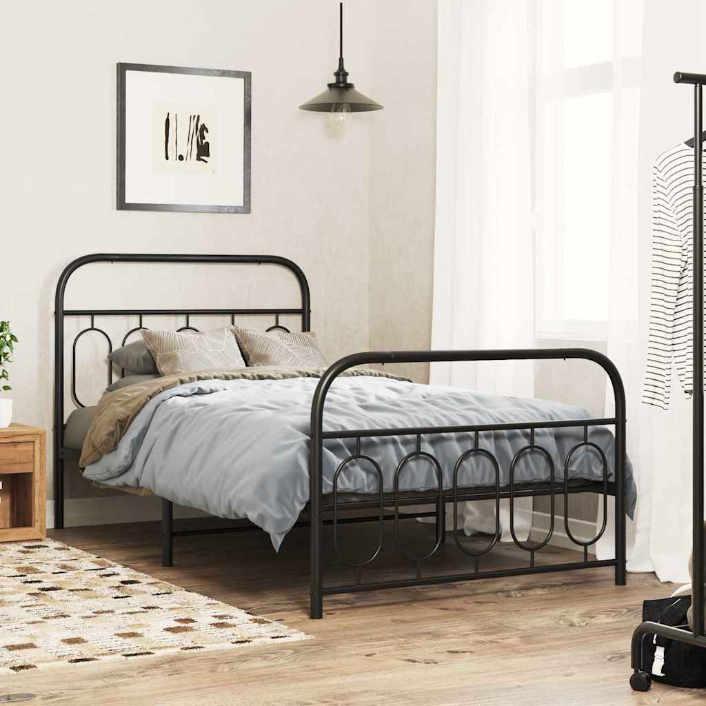 Bedframe met hoofd- en voeteneinde metaal zwart 100x190 cm – afbeelding 1