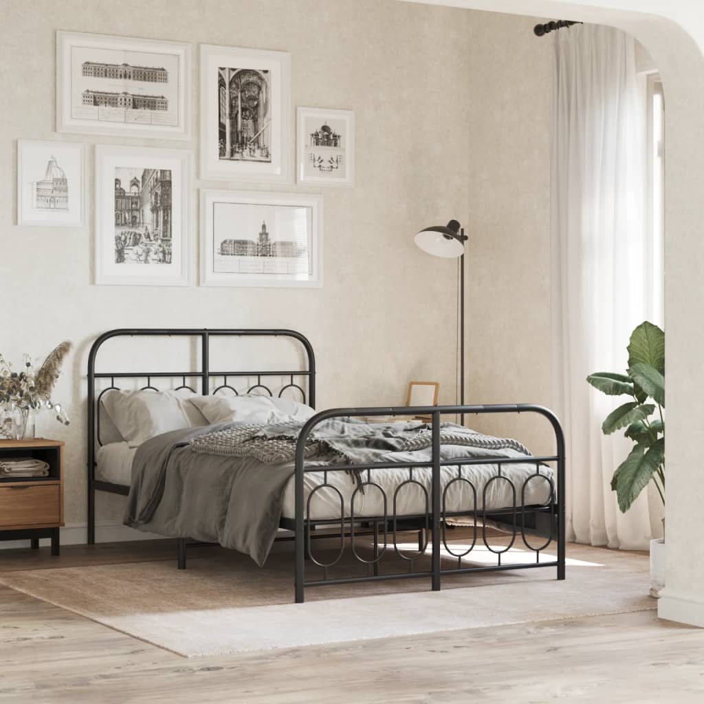 Bedframe met hoofd- en voeteneinde metaal zwart 120x190 cm – afbeelding 1