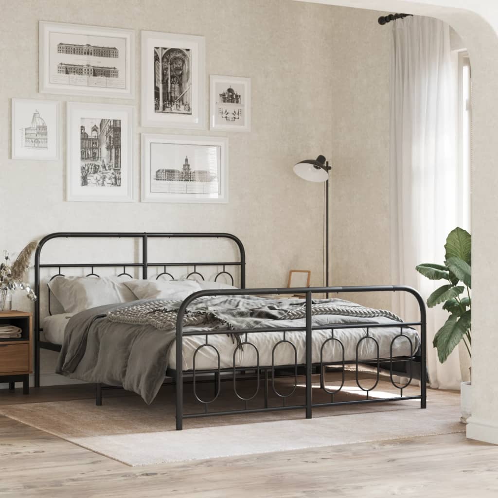 Bedframe met hoofd- en voeteneinde metaal zwart 135x190 cm – afbeelding 1