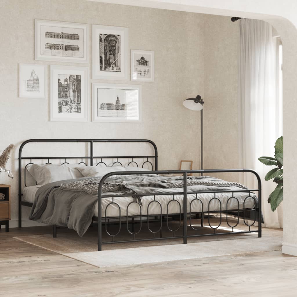 Bedframe met hoofd- en voeteneinde metaal zwart 193x203 cm – afbeelding 1