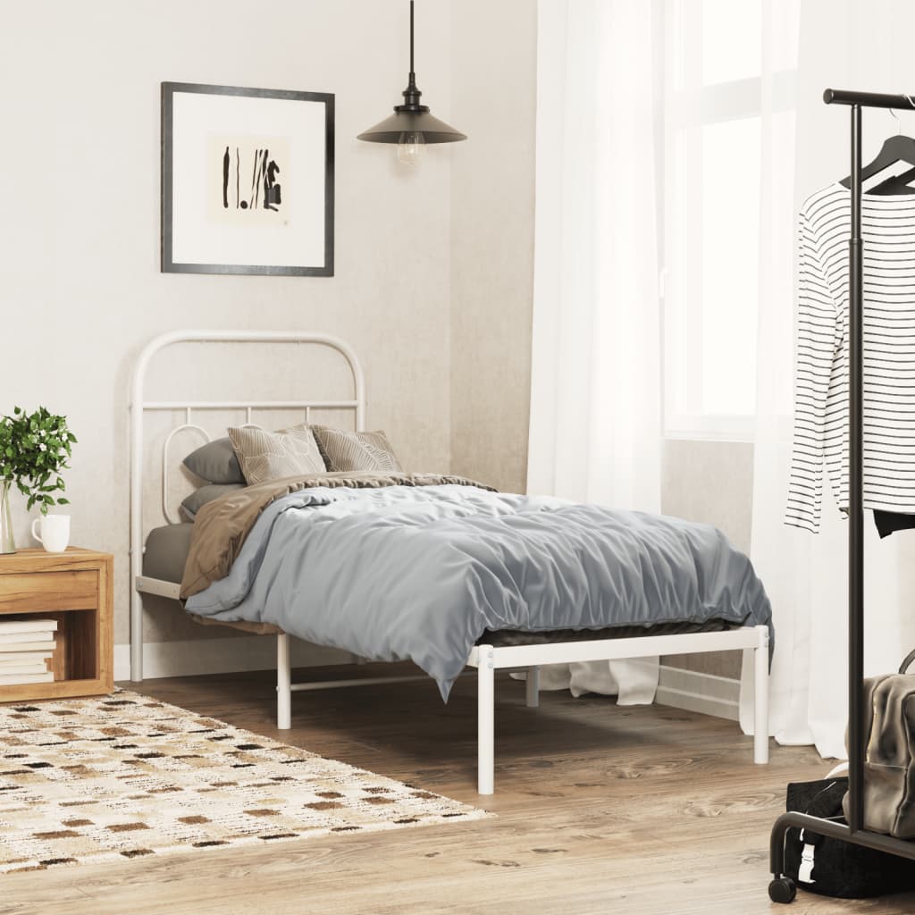 Bedframe met hoofdbord zonder matras metaal wit 75x190 cm – afbeelding 1