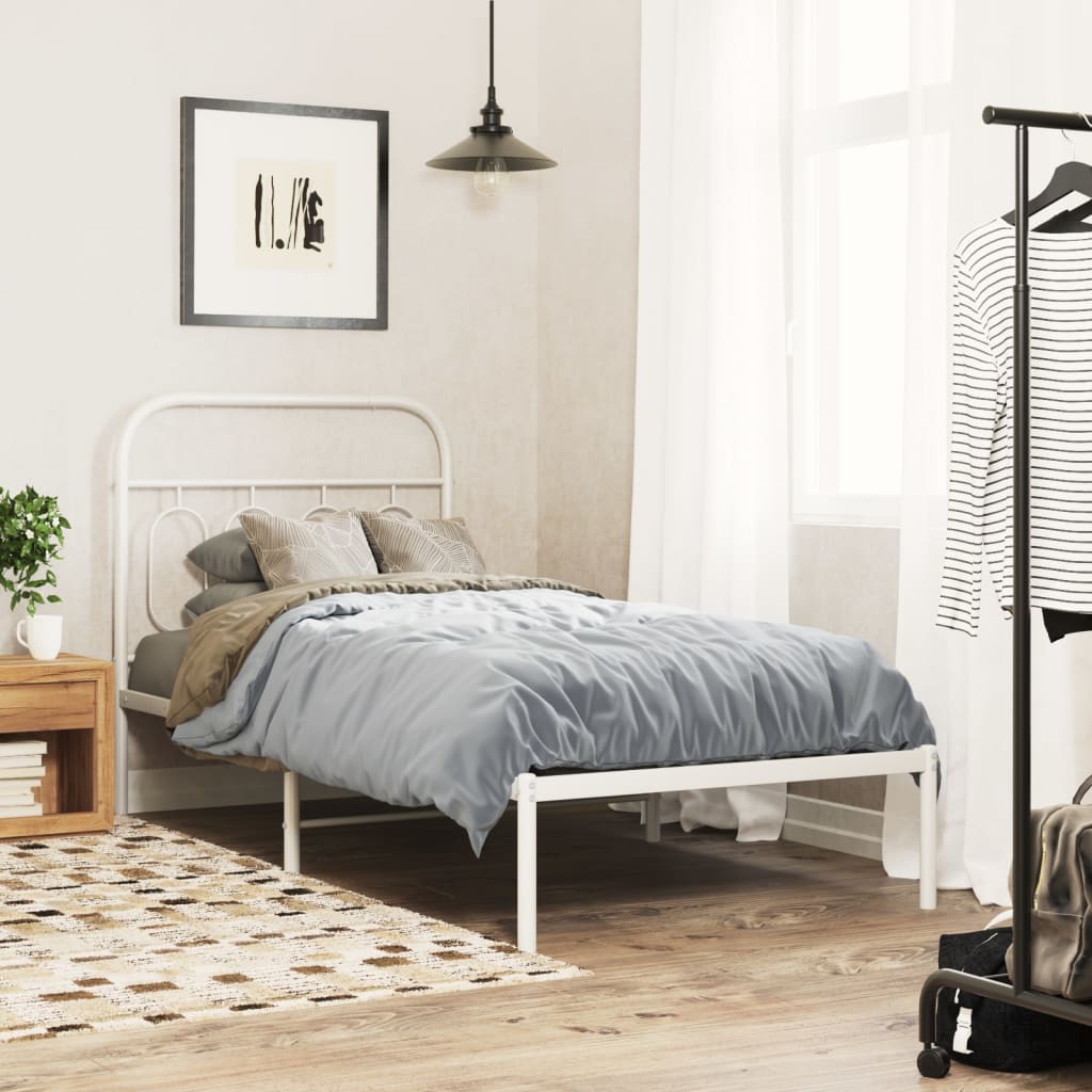 Bedframe met hoofdbord metaal wit 80x200 cm – afbeelding 1