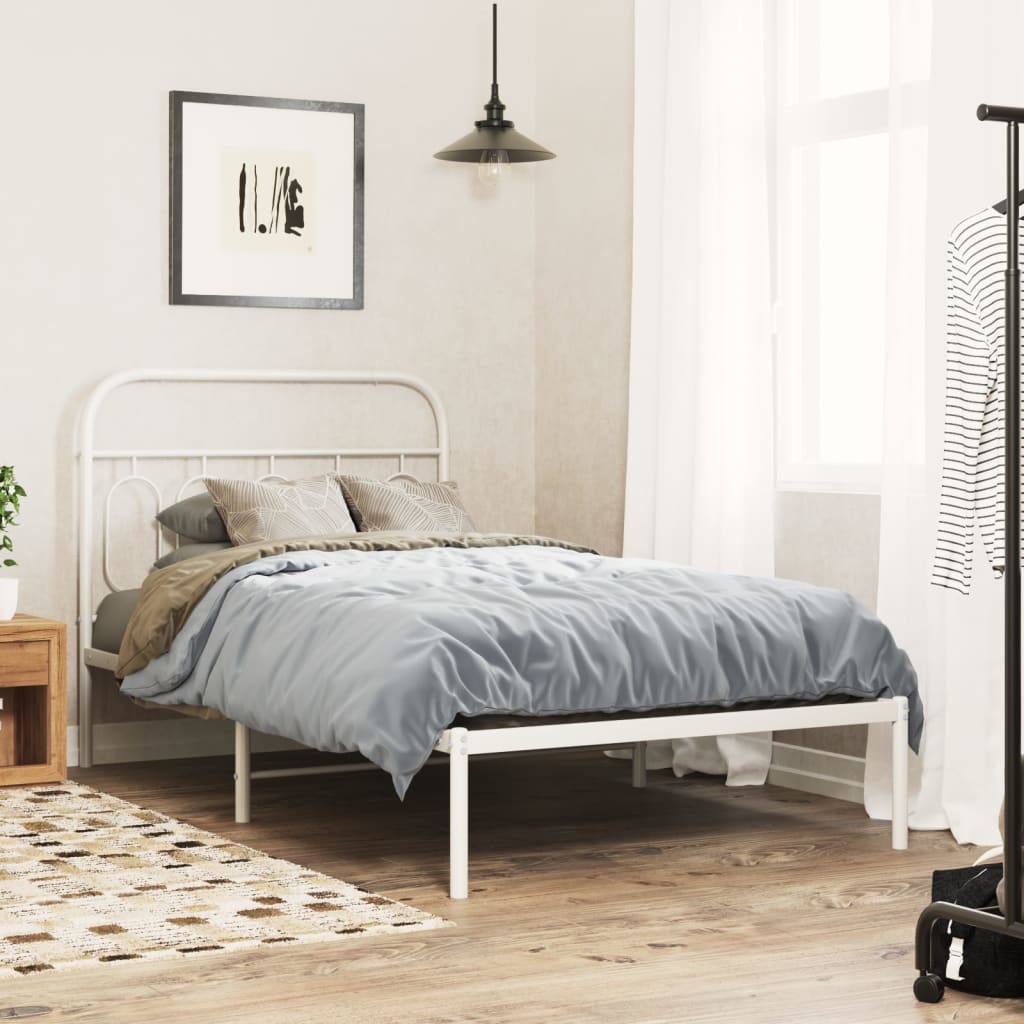 Bedframe met hoofdbord metaal wit 100x190 cm – afbeelding 1
