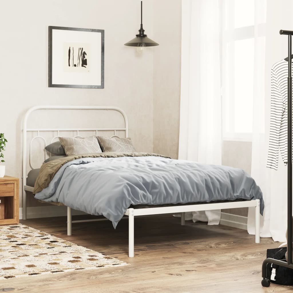 Bedframe met hoofdbord metaal wit 107x203 cm – afbeelding 1
