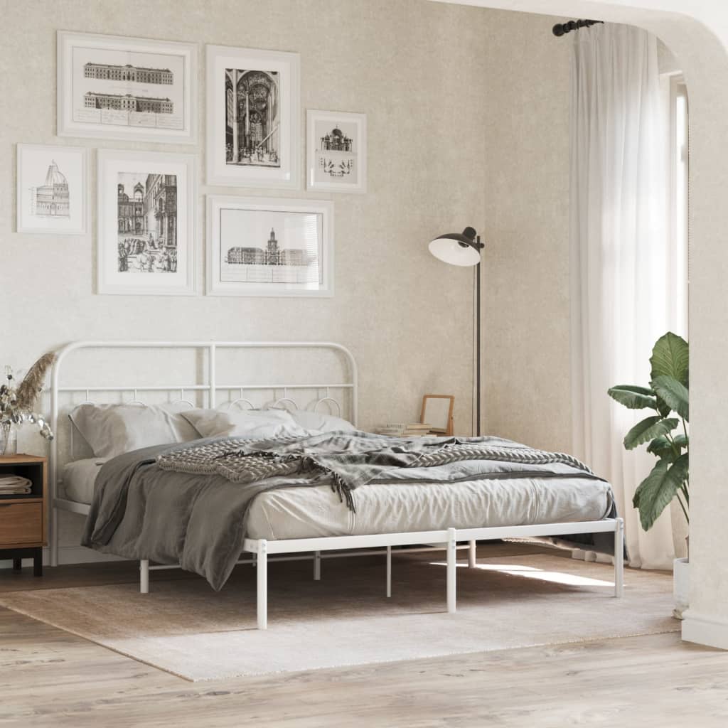 Bedframe met hoofdbord metaal wit 140x190 cm – afbeelding 1