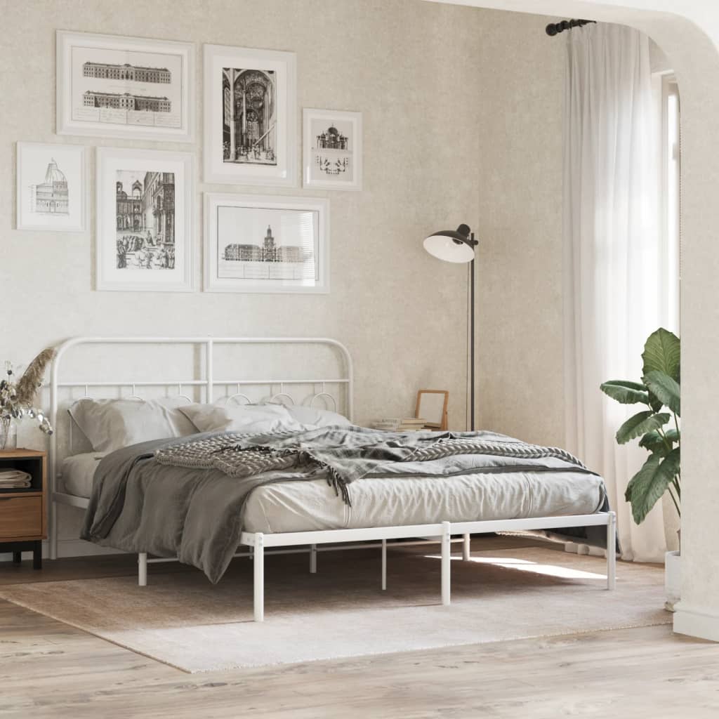 Bedframe met hoofdbord metaal wit 140x200 cm – afbeelding 1