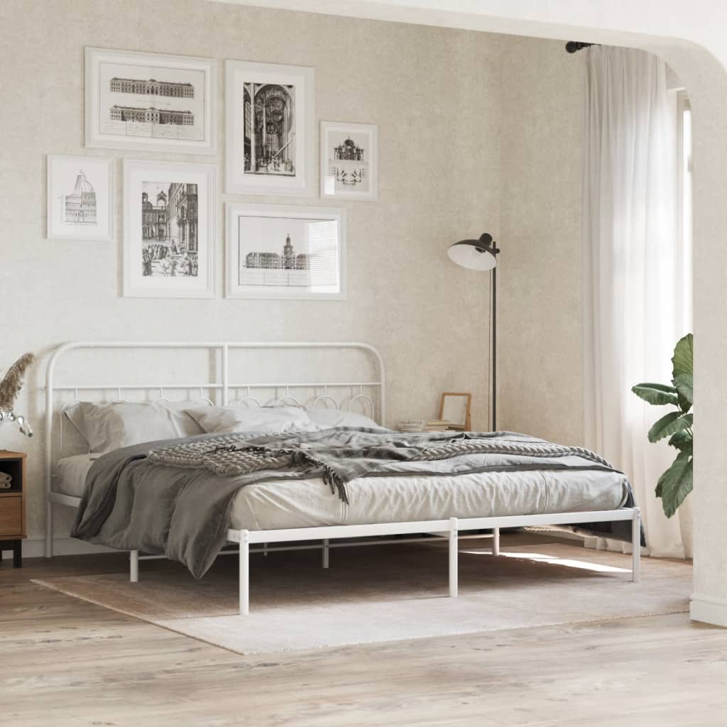 Bedframe met hoofdbord metaal wit 183x213 cm – afbeelding 1