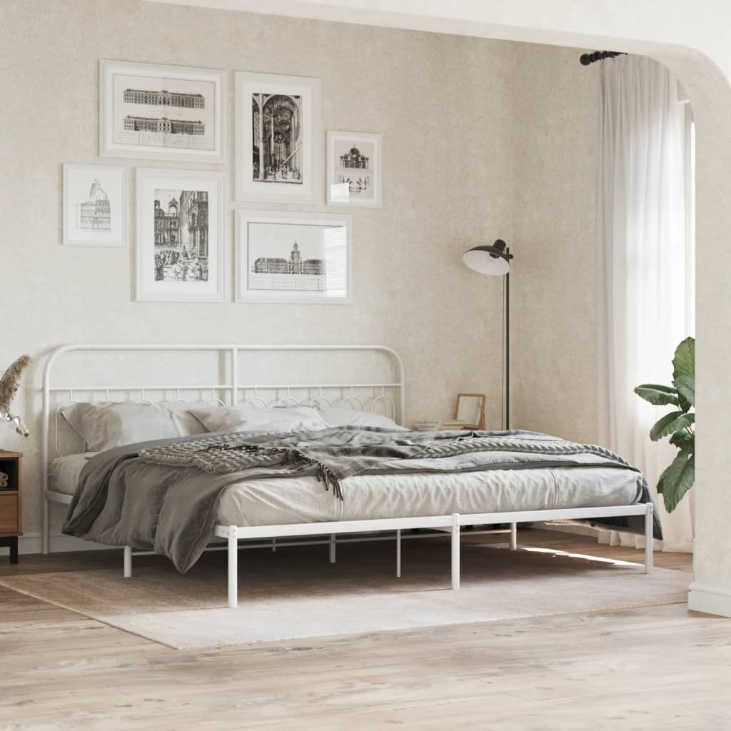 Bedframe met hoofdbord metaal wit 200x200 cm – afbeelding 1