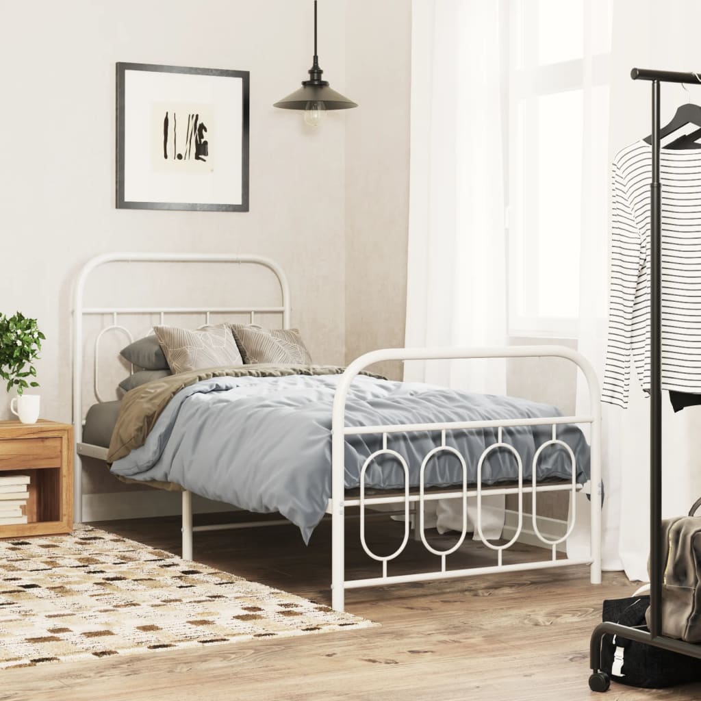 Bedframe met hoofd- en voeteneinde metaal wit 80x200 cm – afbeelding 1