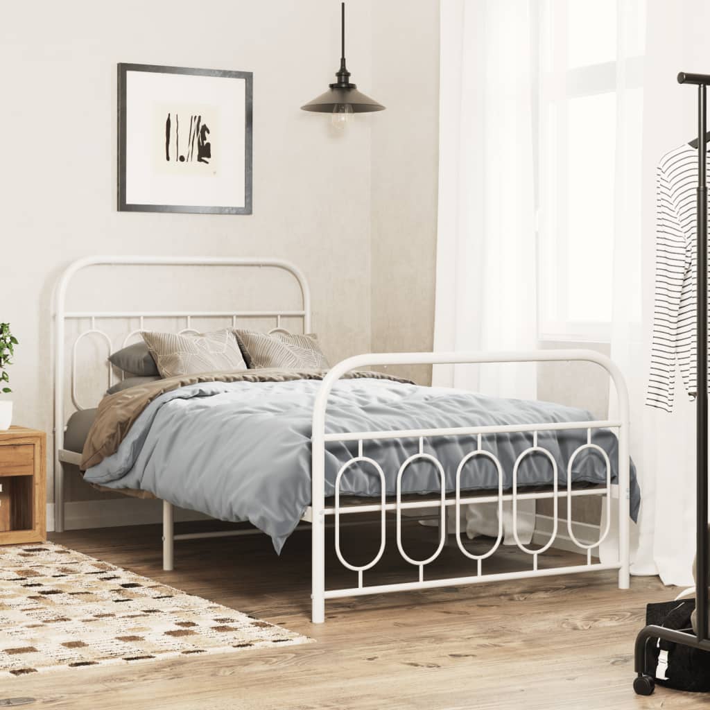 Bedframe met hoofd- en voeteneinde metaal wit 107x203 cm – afbeelding 1