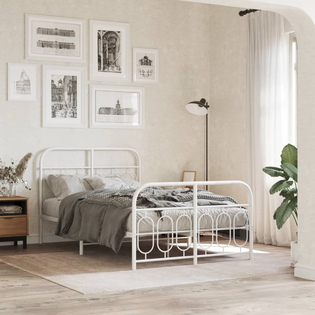 Bedframe met hoofd- en voeteneinde metaal wit 120 x 190 cm – afbeelding 1