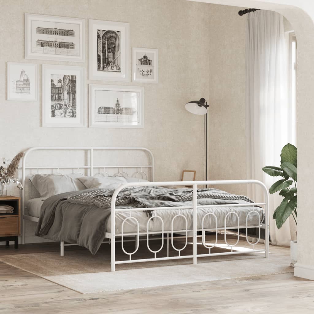 Bedframe met hoofd- en voeteneinde metaal wit 135x190 cm – afbeelding 1