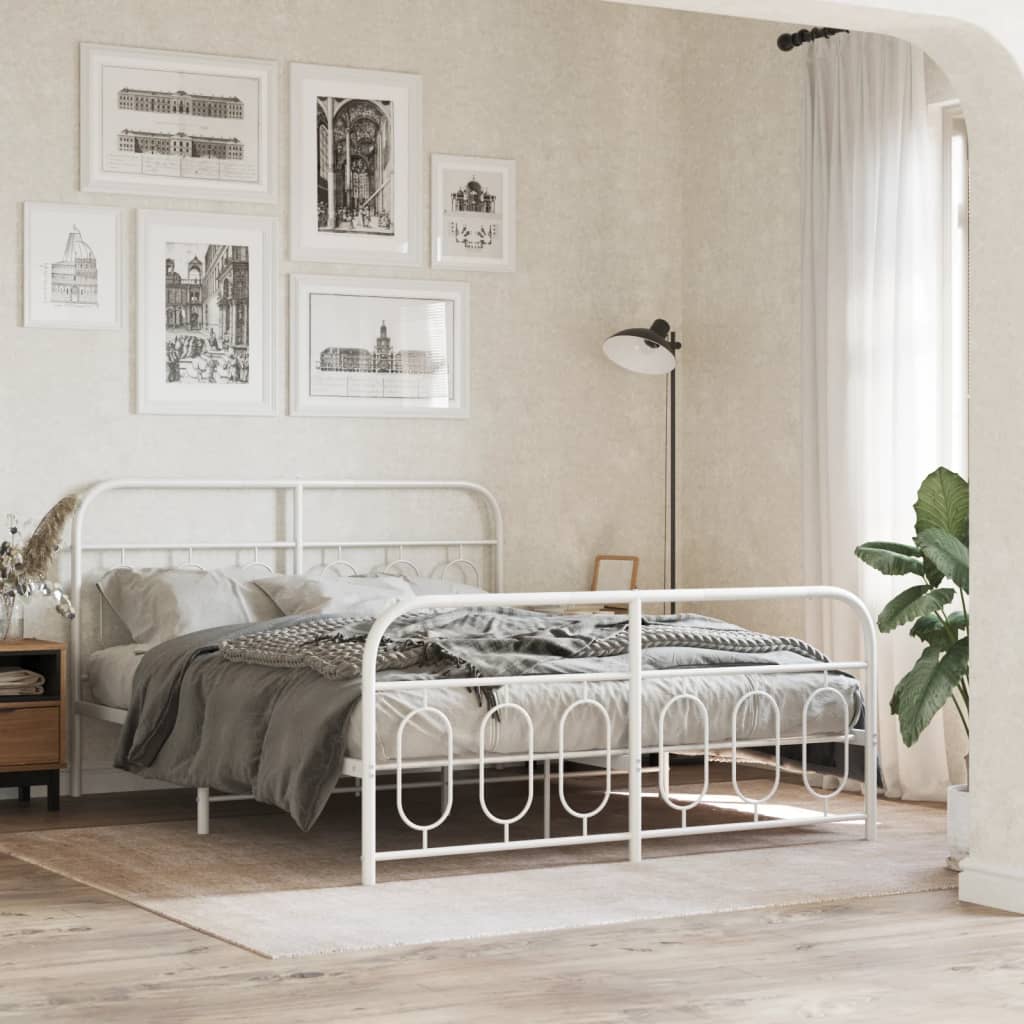 Bedframe met hoofd- en voeteneinde metaal wit 140x200 cm – afbeelding 1