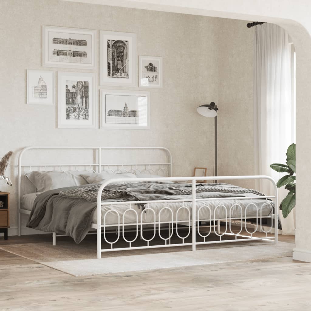 Bedframe met hoofd- en voeteneinde metaal wit 200x200 cm – afbeelding 1