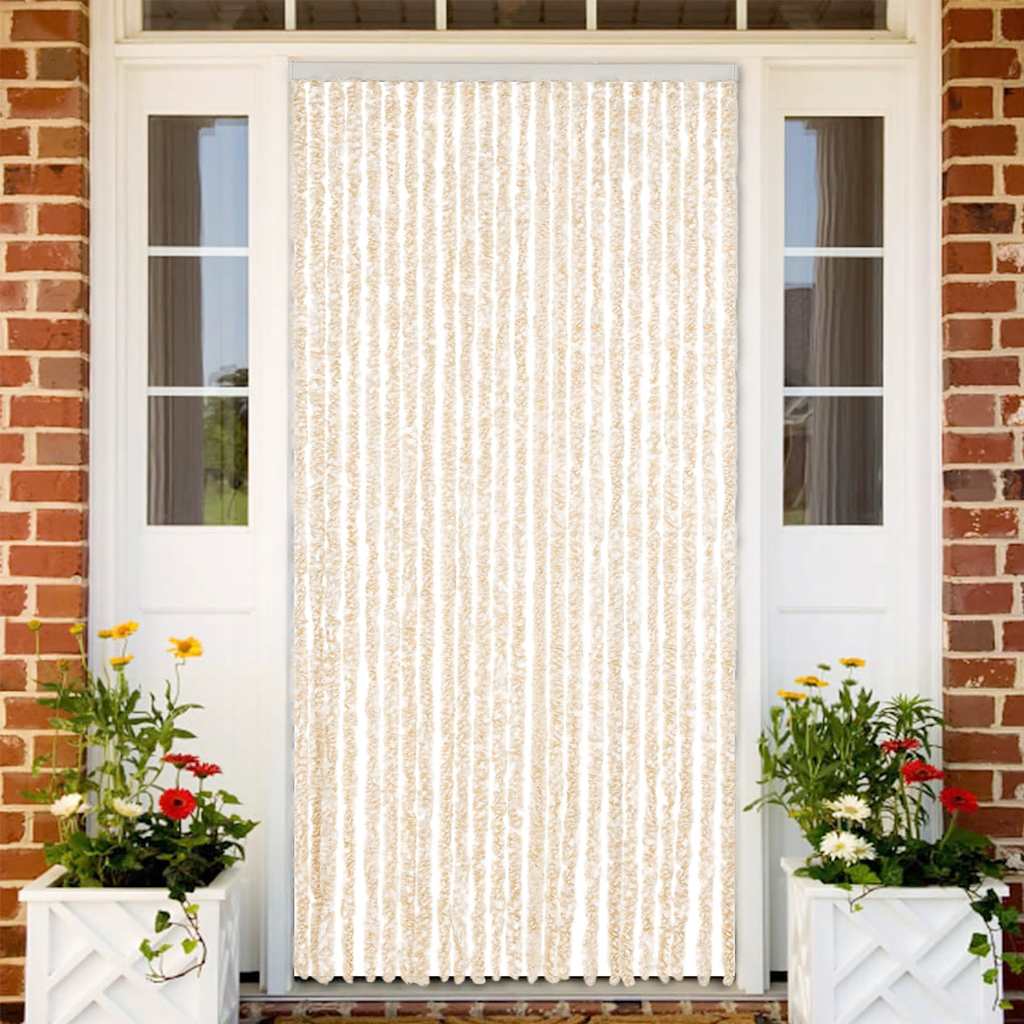 Vliegengordijn 100x230 cm chenille beige en wit