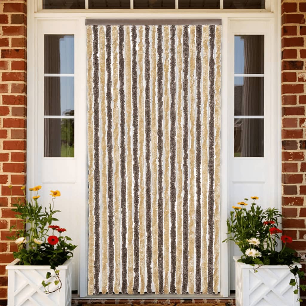 Vliegengordijn 90x200 cm chenille donkerbruin en beige