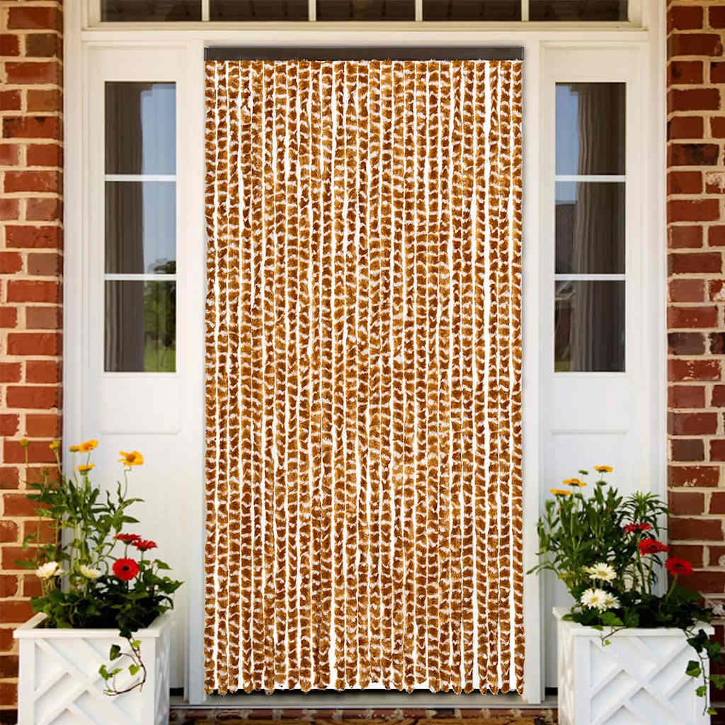 Vliegengordijn 90x200 cm chenille okerkleurig en wit