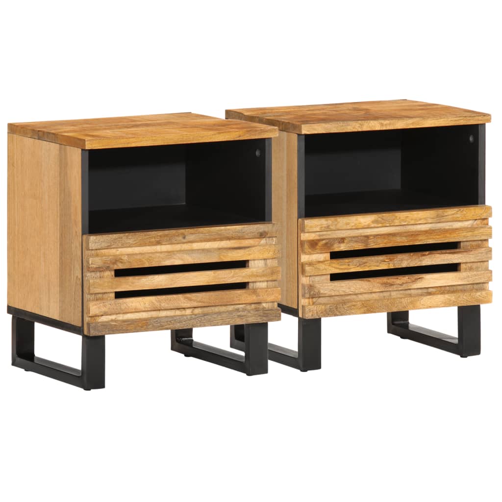 Nachtkastjes 2 st 40x34x46 cm massief ruw mangohout – afbeelding 1